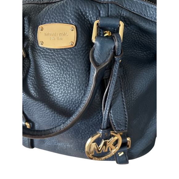 Michael Kors Hamilton Satchel Navy Pebbled Leather Gold Hardware Medium Tote - Picture 3 of 10